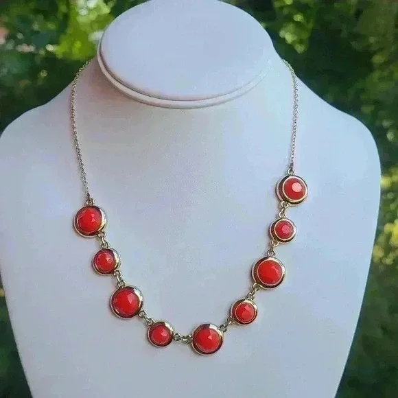 Liz Claiborne Vintage gold tone orange stones necklace - Picture 4 of 17